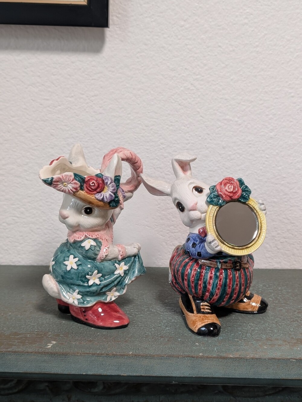 Vtg 1995 Fitz and Floyd Bunny Rabbit Cotton Tailors Sugar Creamer Set with Spoon